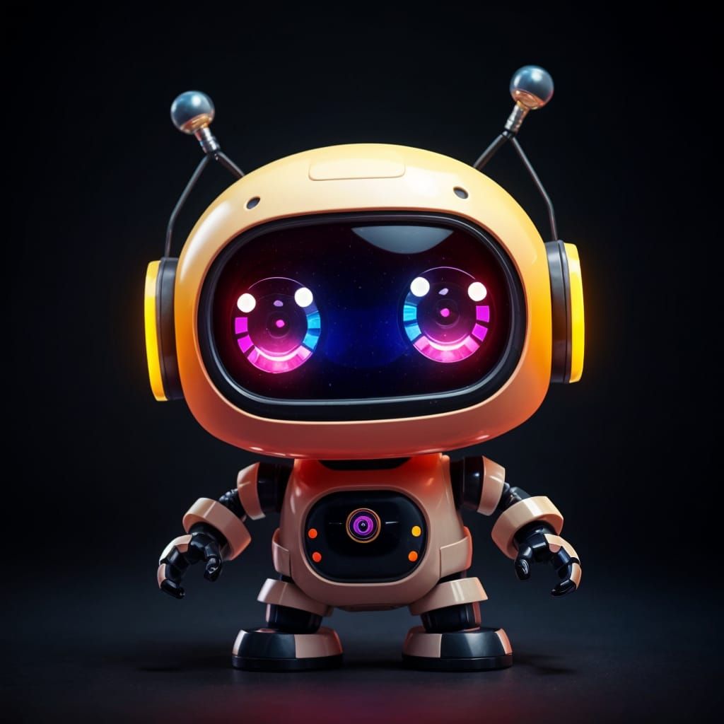 Adorable Tiny Robot with Anime Eyes