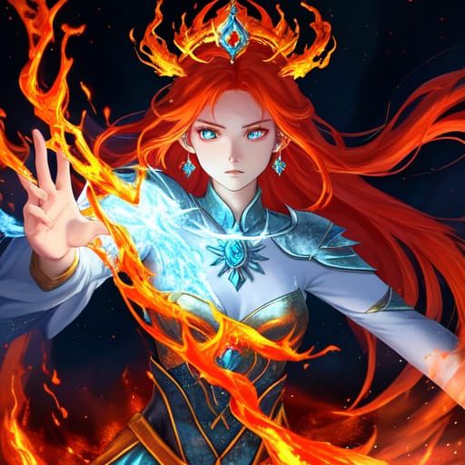 Goddess of Fire and Ice in Digital Painting Style