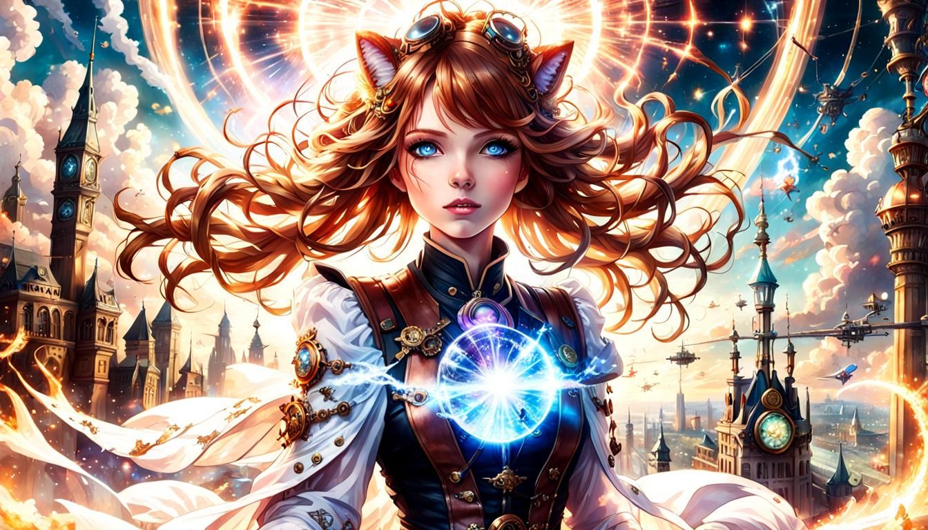 Fox Girl Spellcaster in Steampunk City