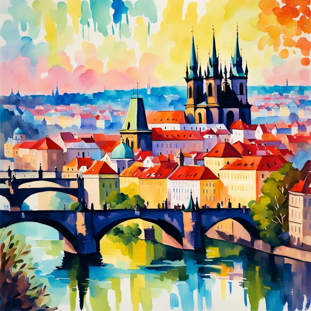 Prague in Spring: Gouache Watercolor Painting
