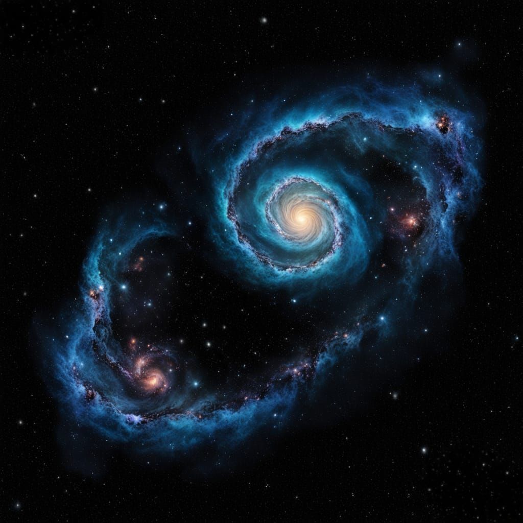 Cosmic Void Swallows Galaxies on Black Background