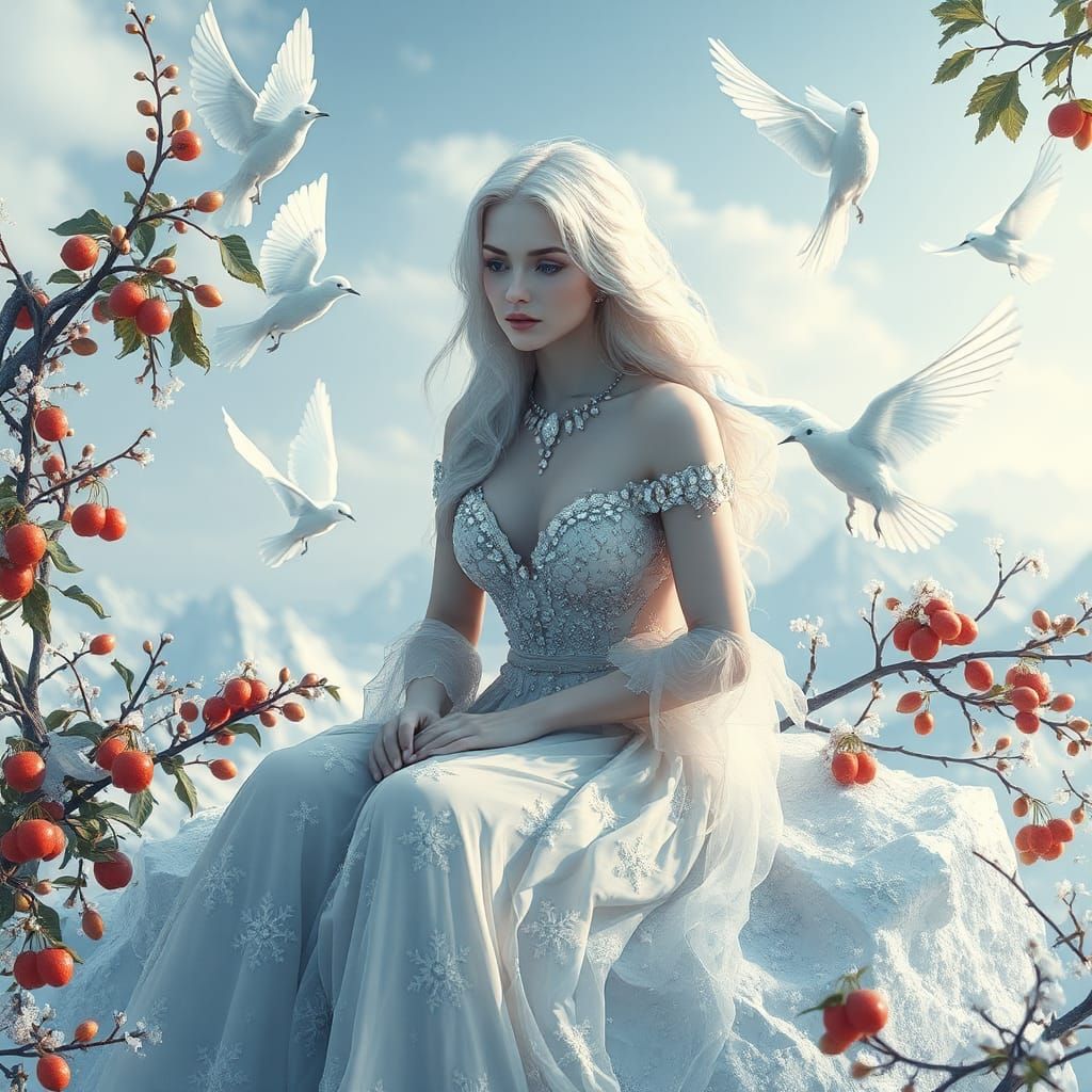 Greek Woman in Winter Wonderland, Matte Painting