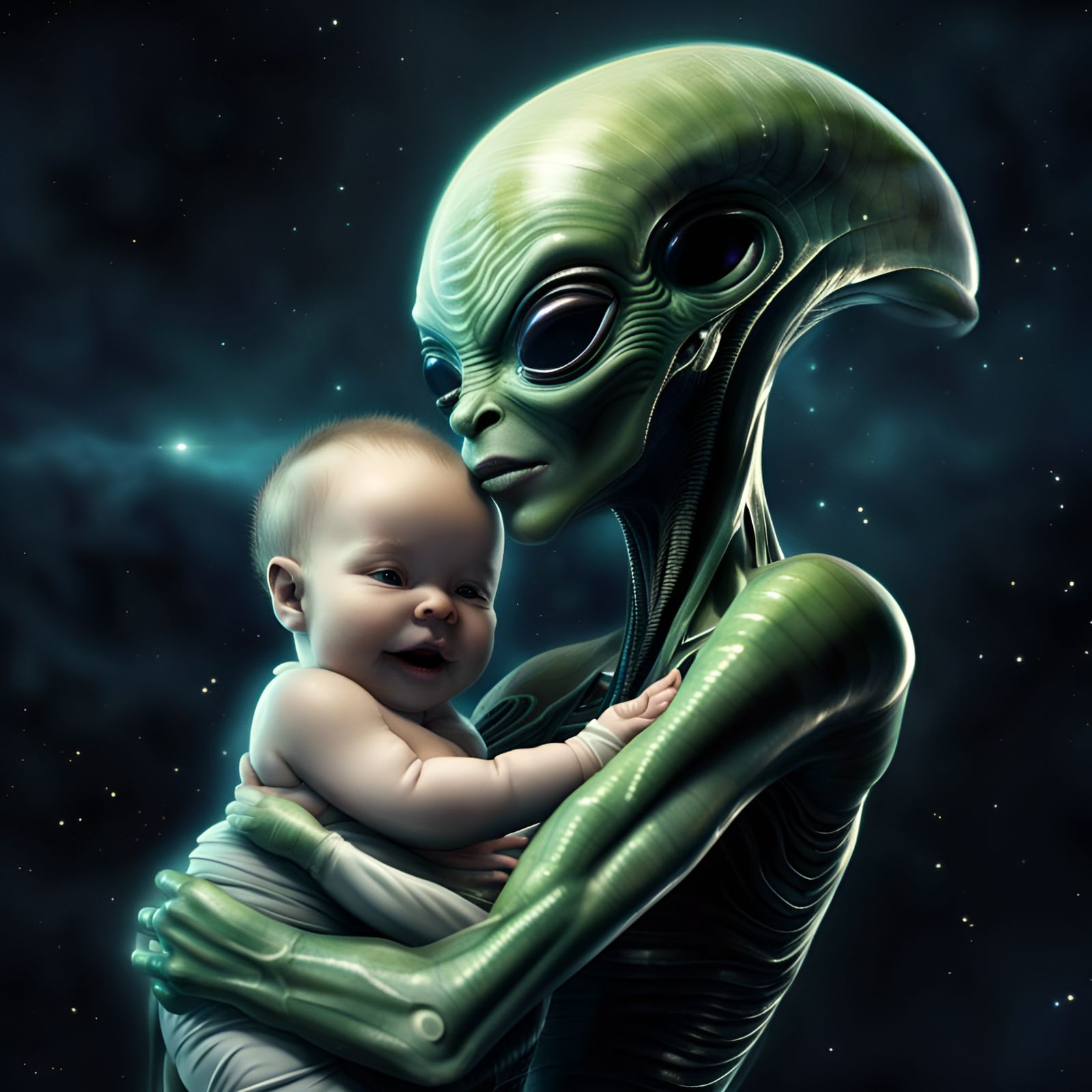 Joyful Alien Mother and Child