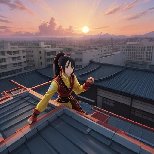 Ling Xiaoyu in Anime Style on Rooftop