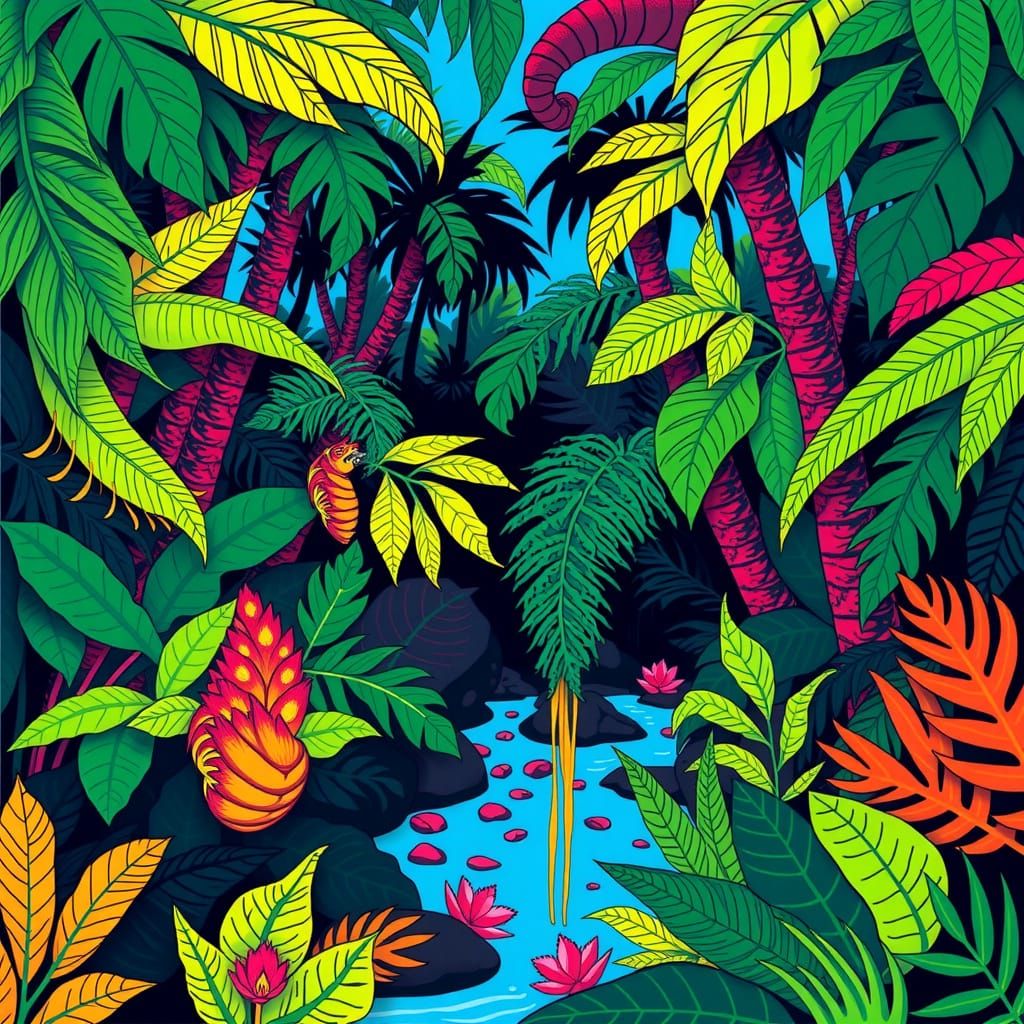 Vibrant Jungle Masterpiece in Bold Bright Colors