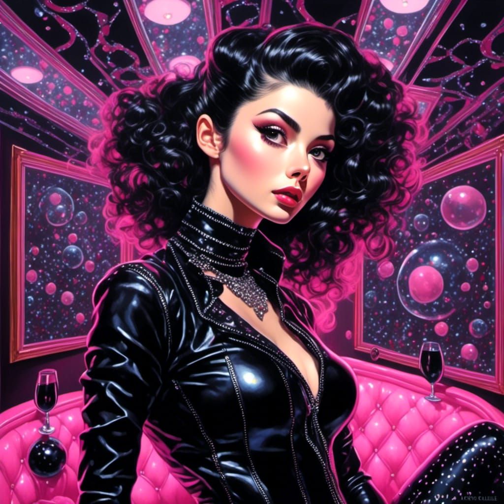 Gothic Oil Painting of French Teacher in Latex