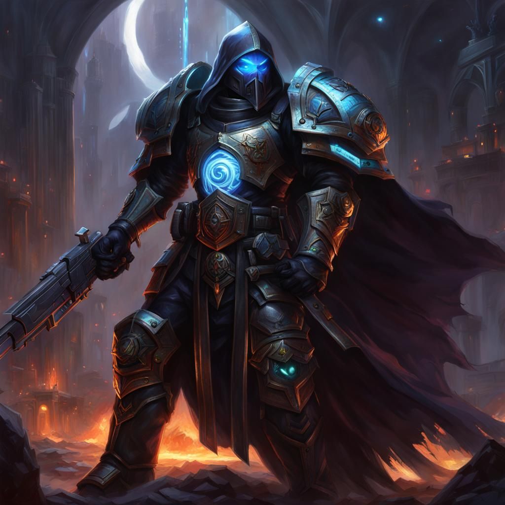 Holographic Enforcer in Grimdark Cyberpunk Style