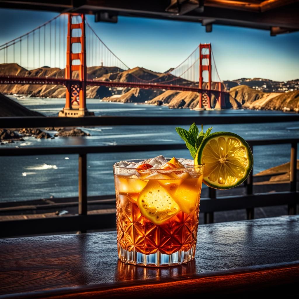 Mai Tai Cocktail with Golden Gate Bridge View