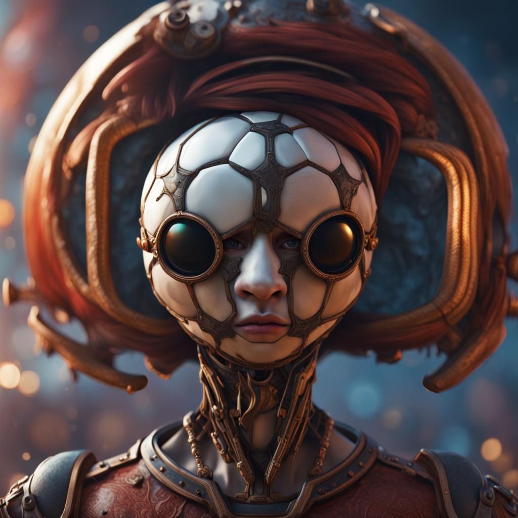 Surreal Face with Drum Set and Soccer Ball Eyes