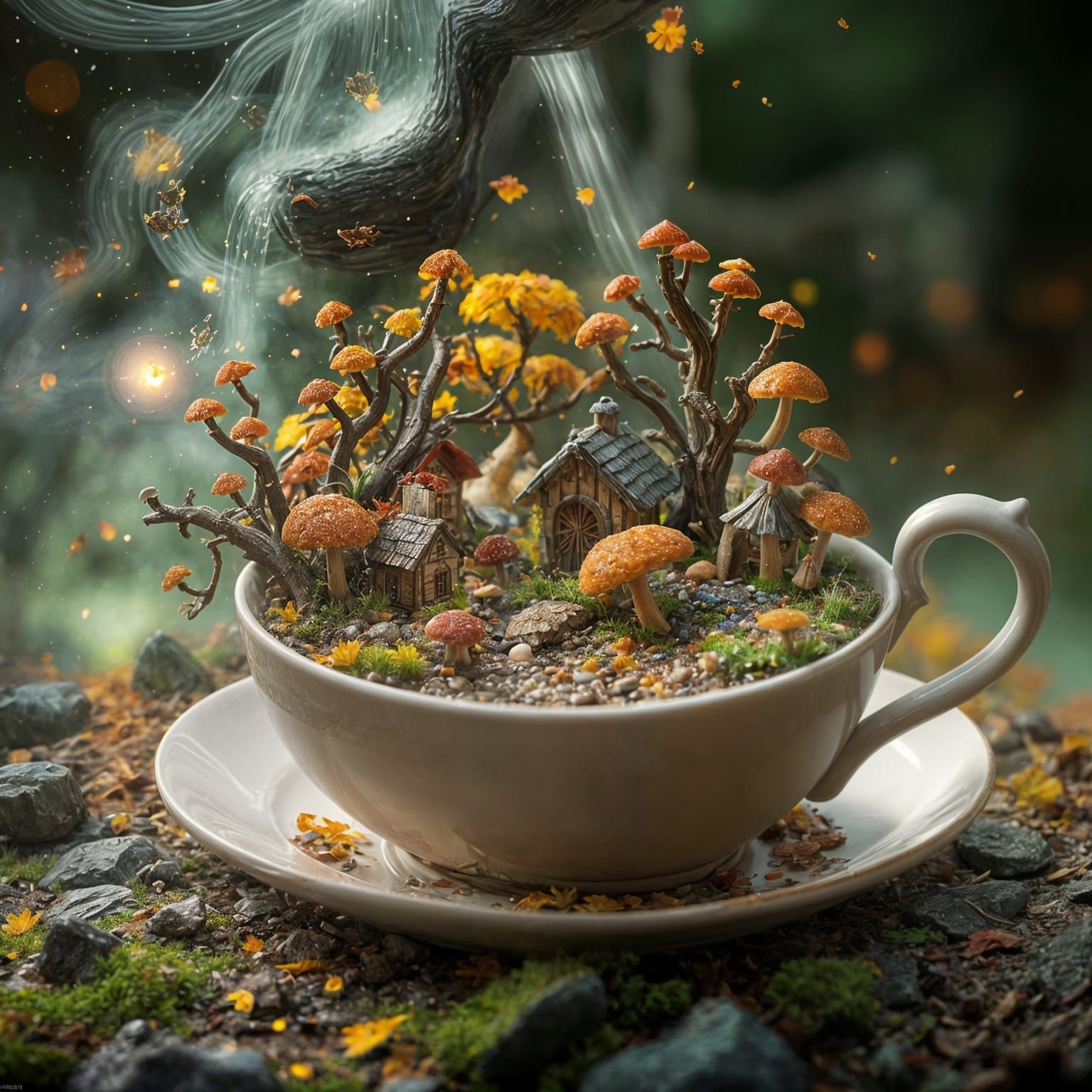 Miniature Autumn Fantasy World in a Teacup