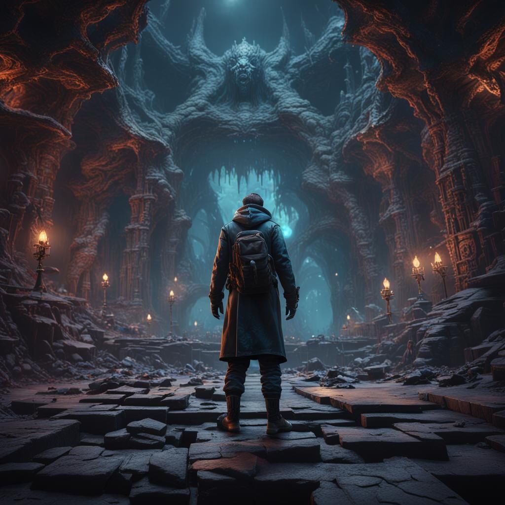 Fantastical Underworld Boy: Detailed Matte Painting