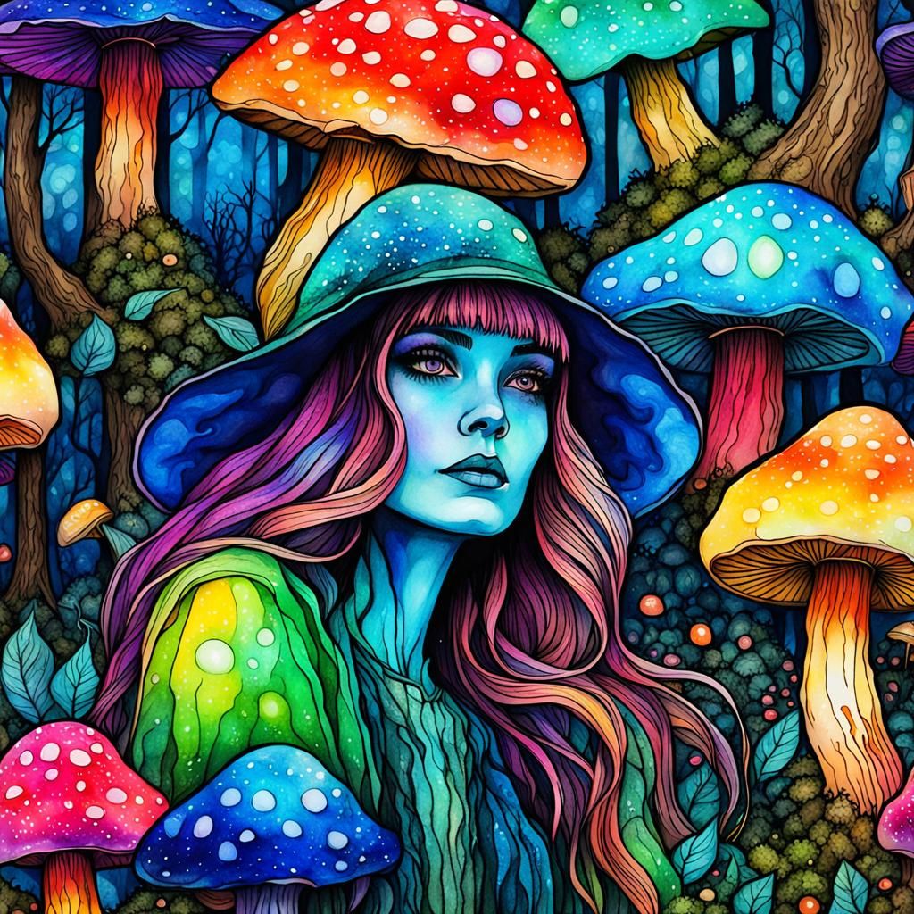 Rainbow Mushrooms and Forest Enchantress in Alcohol Ink