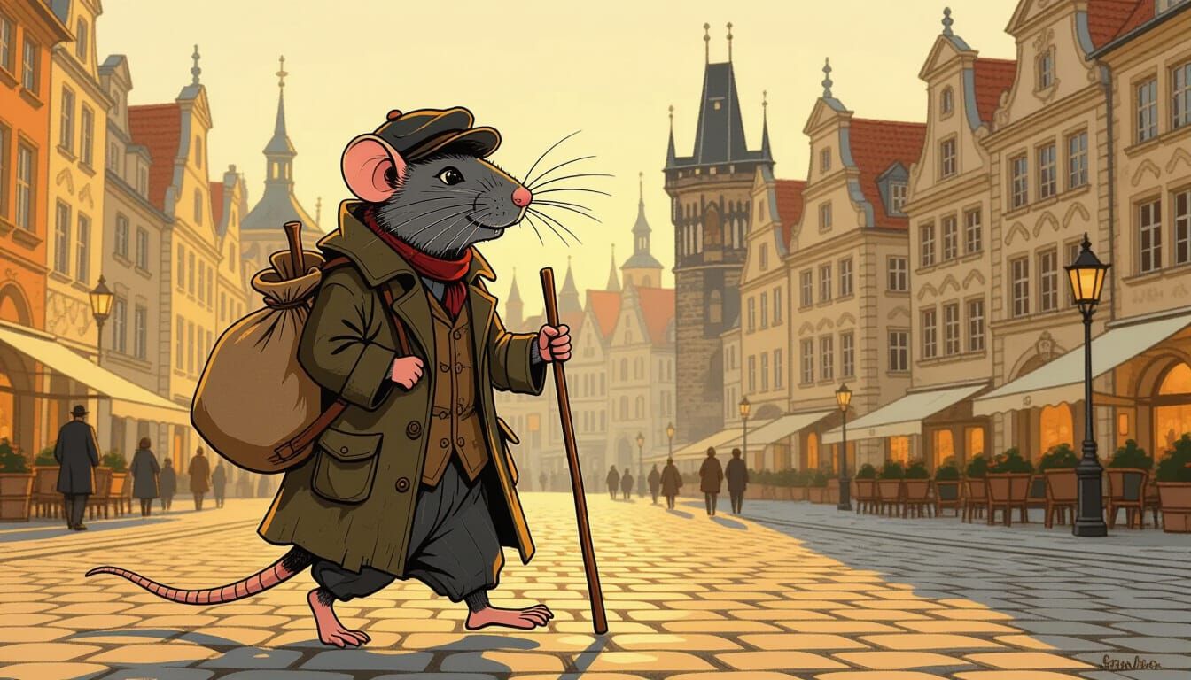 Traveler Rat in European Square at Dawn
