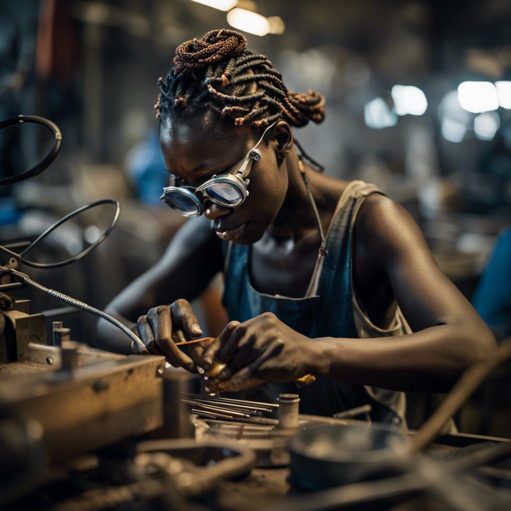 Senegalese Woman Welder in Dakar Workshop