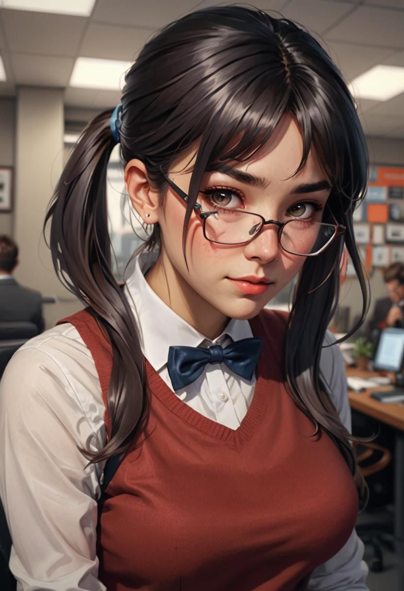 Nerdy Office Girl Portrait in Hyperdetailed Digital Art
