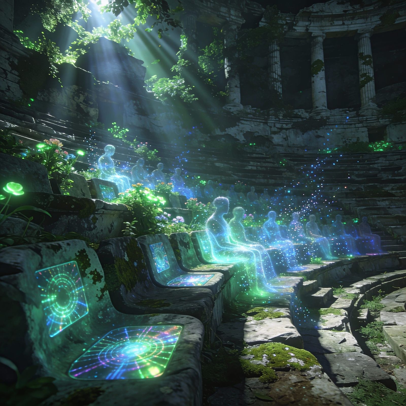 Ancient Greek Amphitheater Reimagined with Bioluminescent Fl...