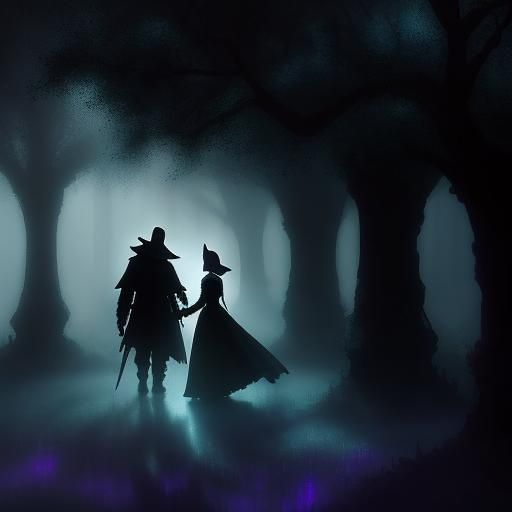 Mysterious Silhouettes Converse in Shadowy Fantasy