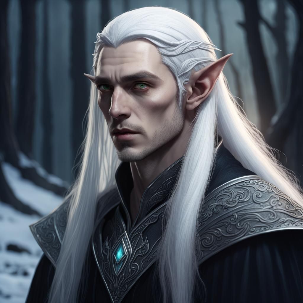 Mysterious Half-Elf with Ice Eyes: Fantasy Art