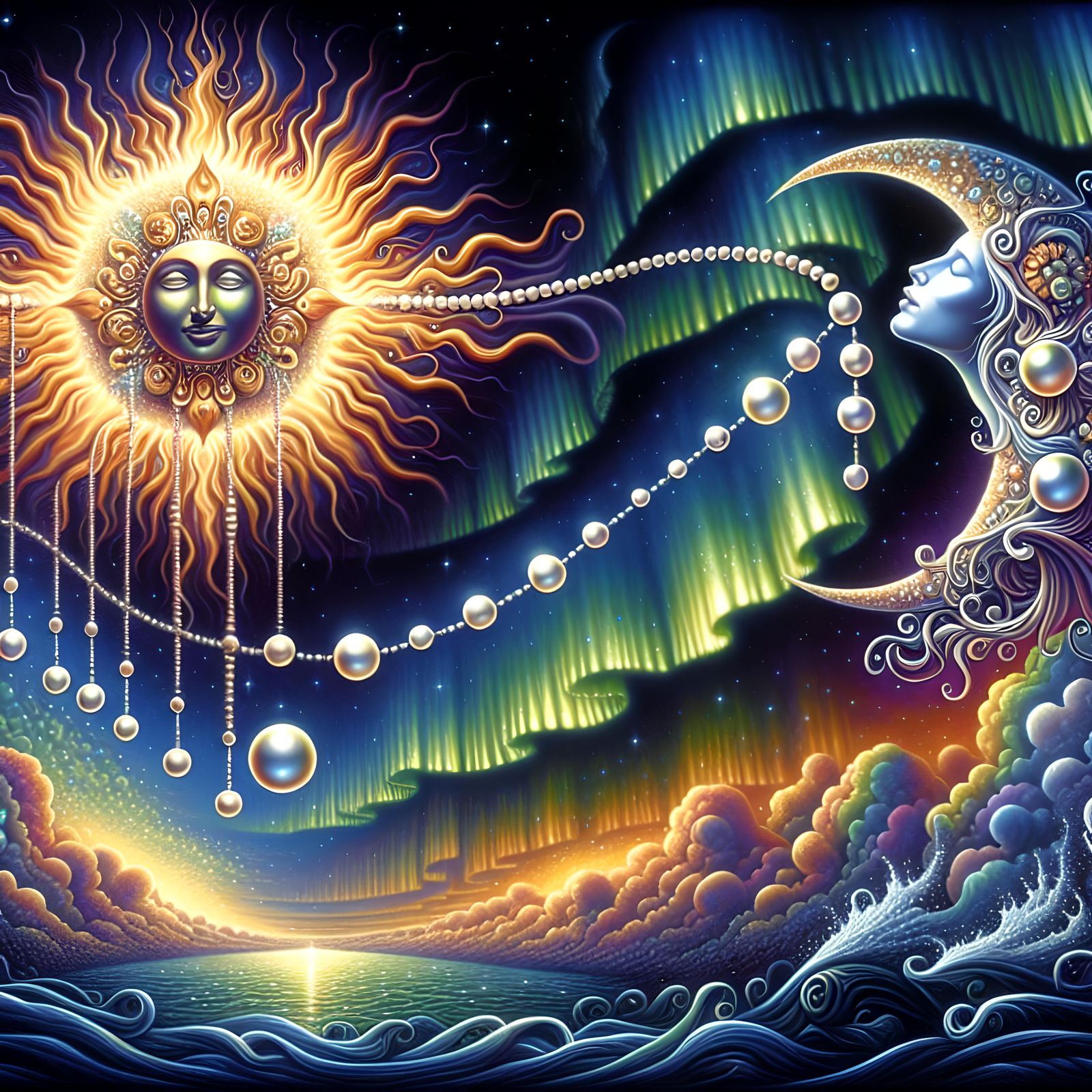 Ethereal Sun and Moon with Pearl String
