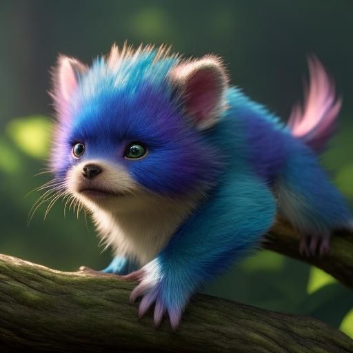 Hyperrealistic Blue Fur Creature in Misty Forest