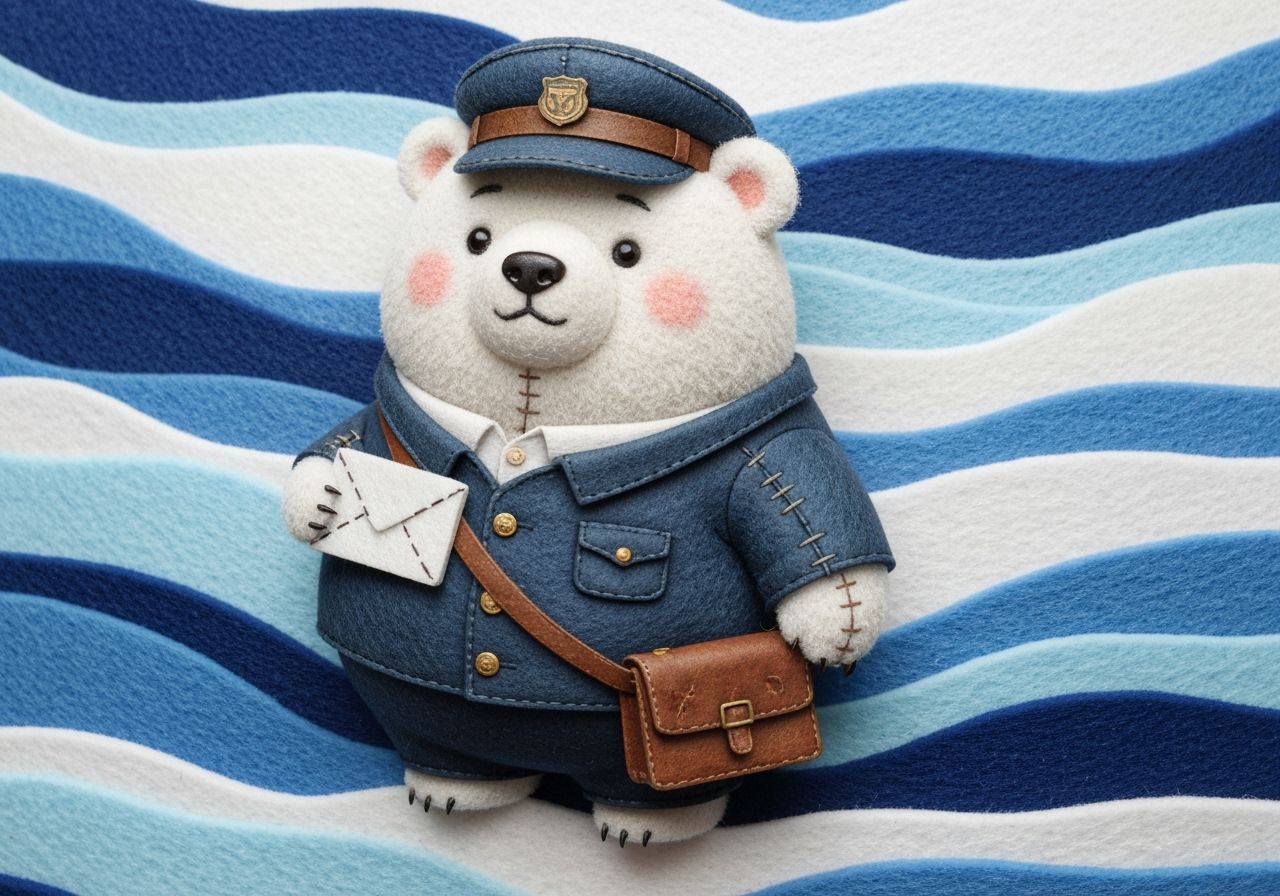 Chibi Polar Bear Mailman in Felt Landscape
