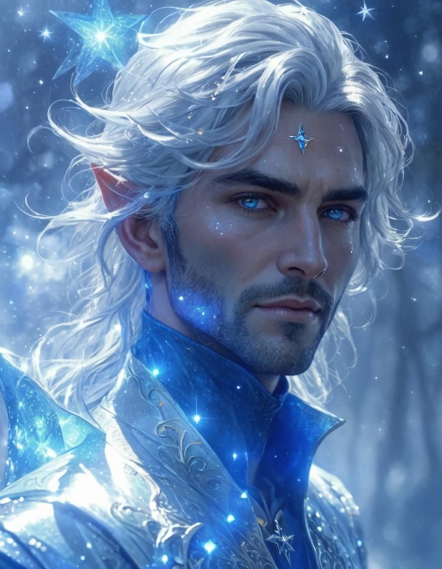 Elegant Elven Man with Gilded Star Clothing