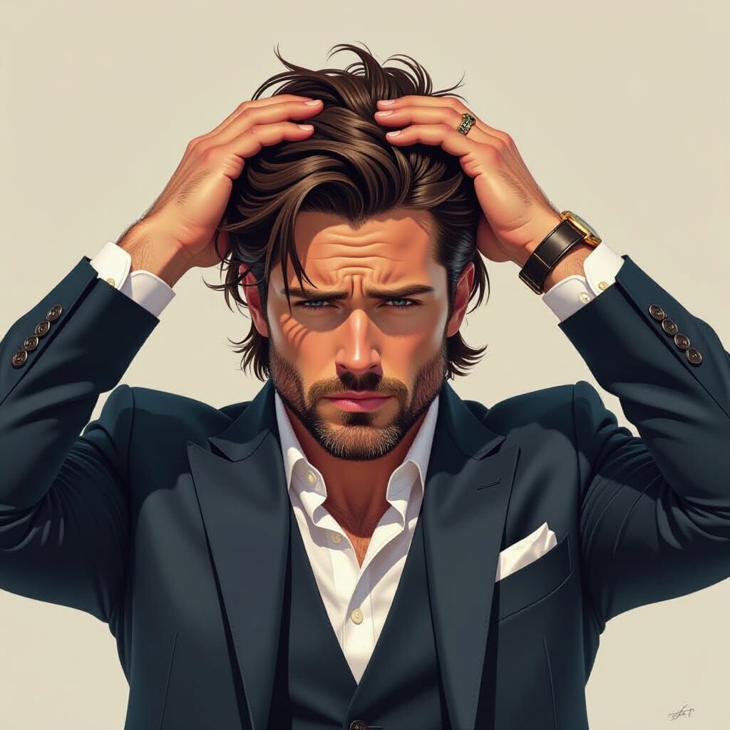 Worried Investor in Anime Style Inspired by Samurai