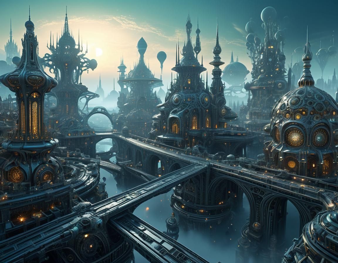 Intricate Alien Cityscape with Fractal Architecture