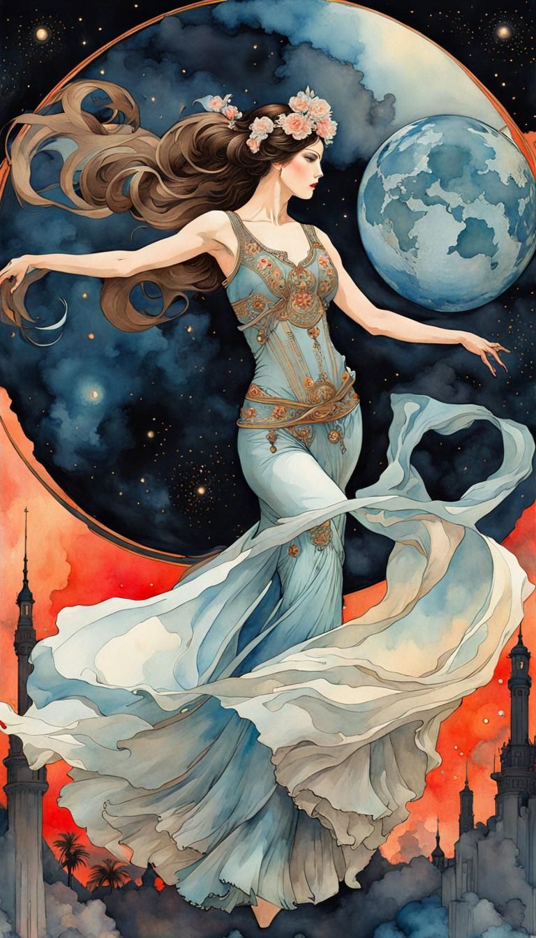 Flamenco Dancer in Watercolor Cosmic Fantasy