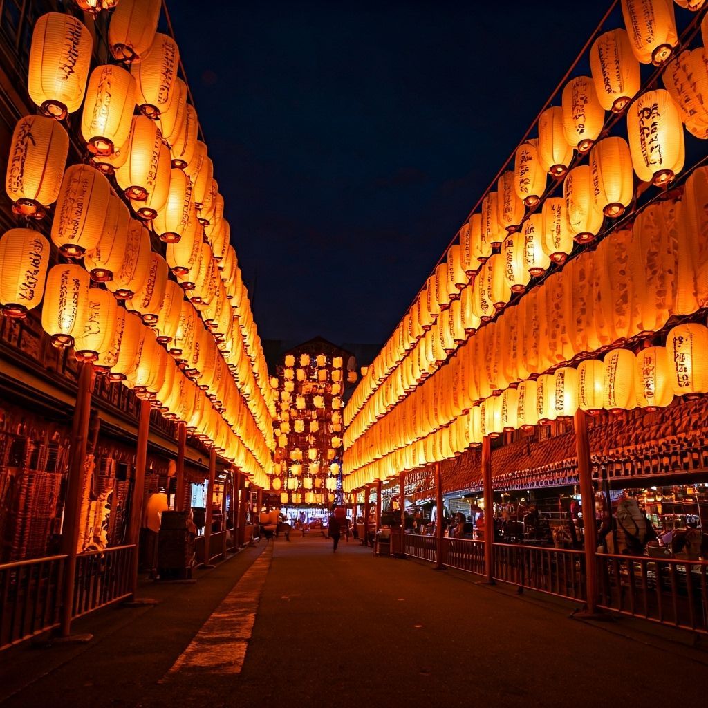 Street Festival Aglow with Paper Lanterns