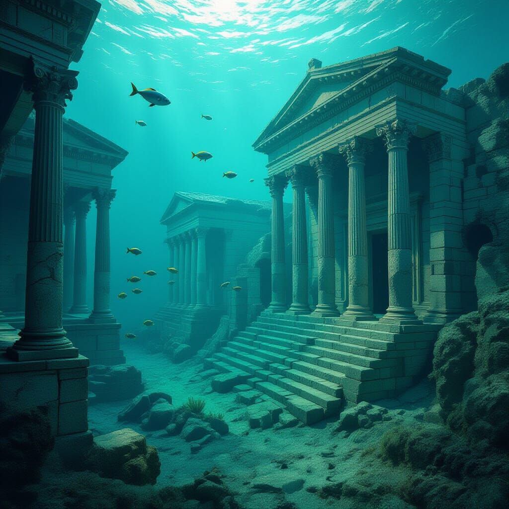 Underwater Ancient City with Stone Architecture