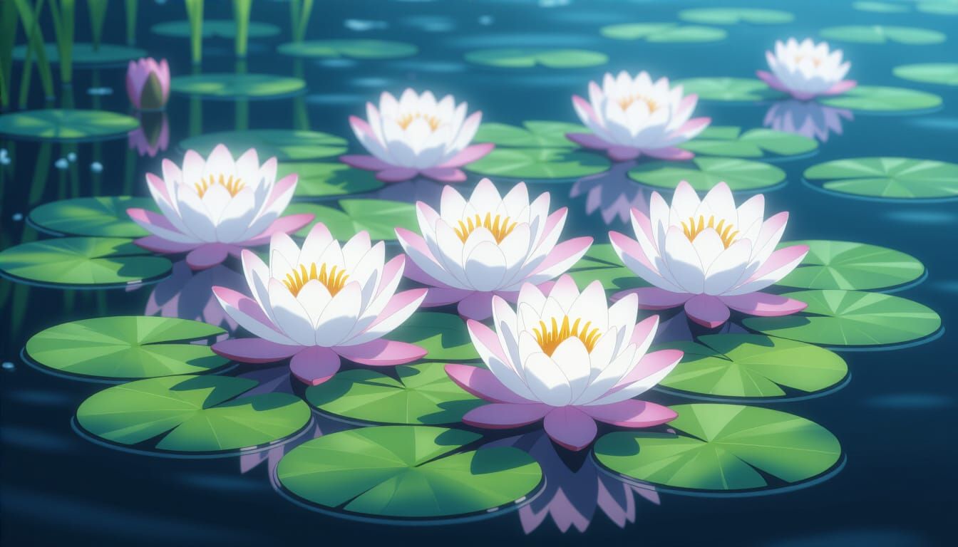 Ethereal Water Lilies in Impressionist Style