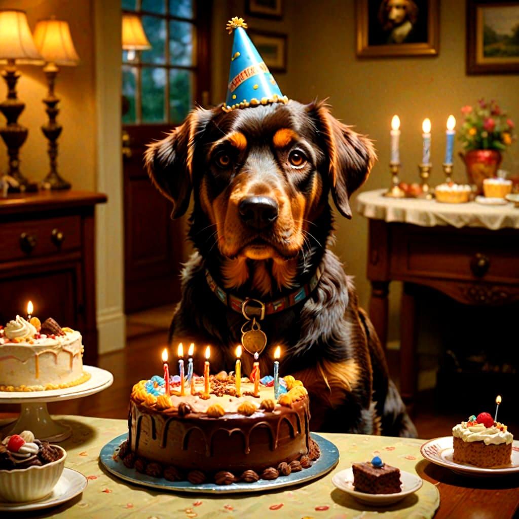 Brown Dog Eating Cake in Detailed, Cinematic Style