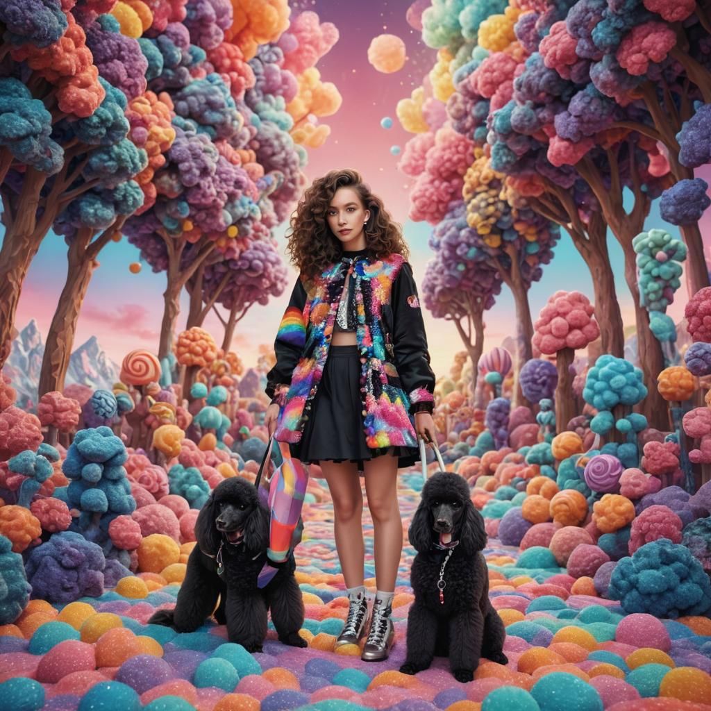 Woman and Poodle in Vibrant Candy Art Style