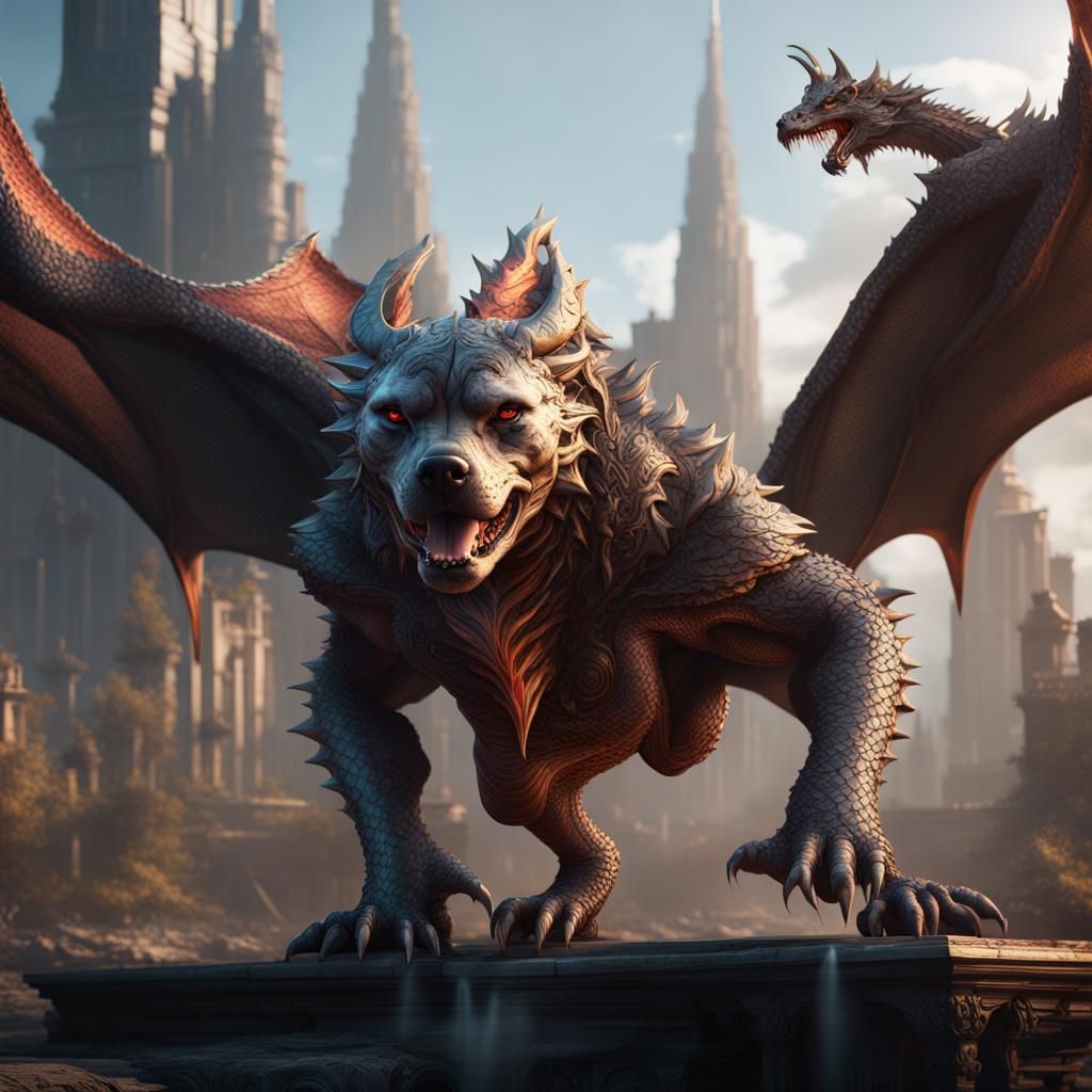 Fantastical Pitbull Dragon Concept Art