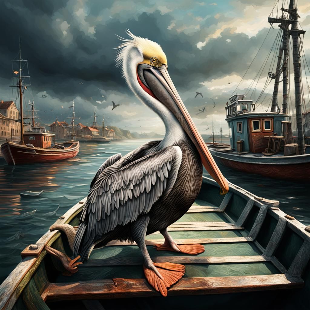 Angry Pelican on Fishing Boat: Digital Matte Painting