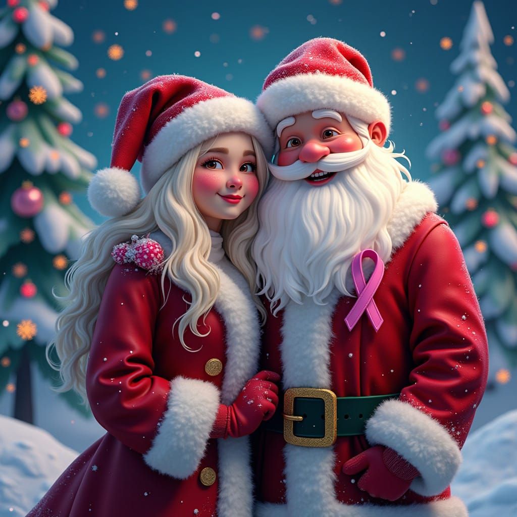 Winter Wonderland Couple with Pink Ribbon