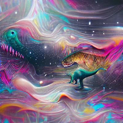 Cosmic Dinosaur Holographic Illustration in Pablo Amaringo S...