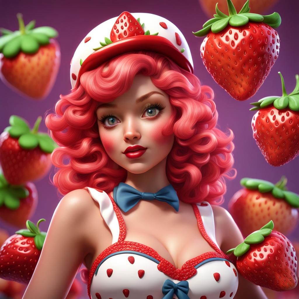 Hyperrealistic Strawberry Shortcake Pinup Art