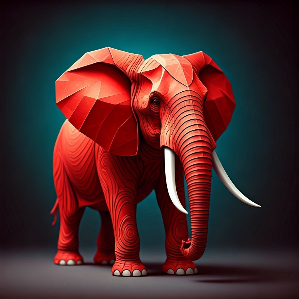 Origami Red Elephant Inspired by Pop Surrealism