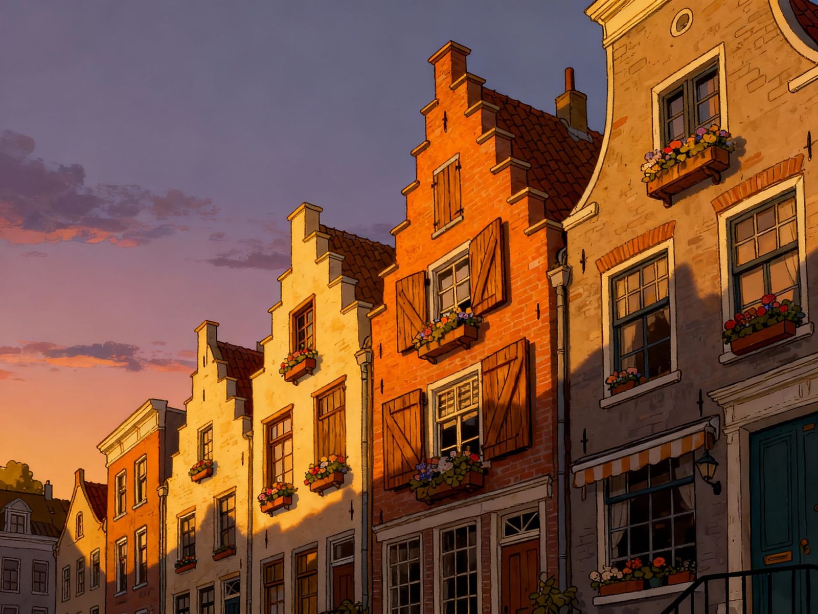 Cozy Dutch Houses in Evening Light, Artistic Rendition