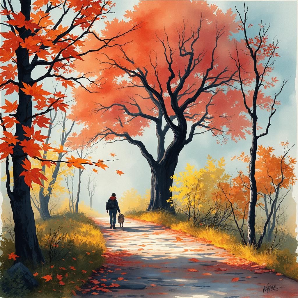 Autumn Walk in Alcohol Ink and Watercolor
