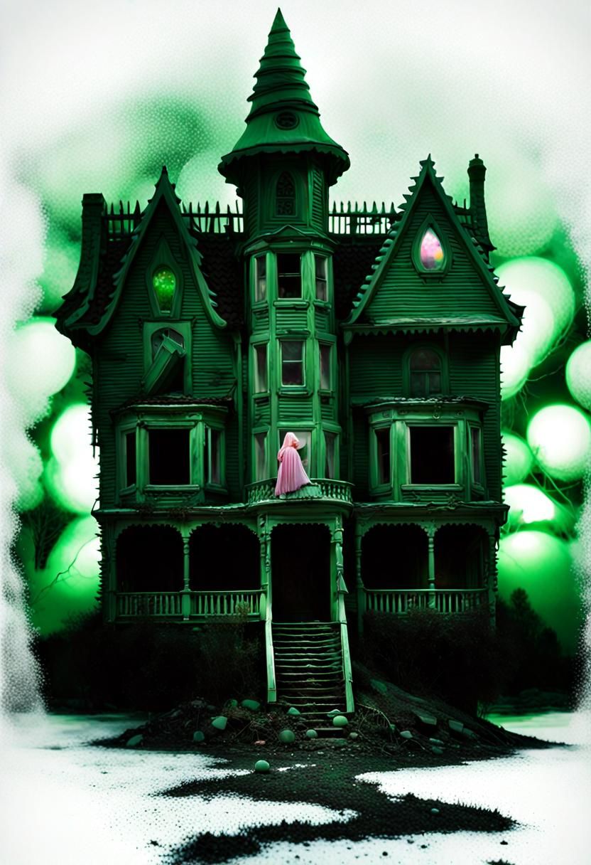 Surreal Candyland Landscape with Witches and Neon Lights