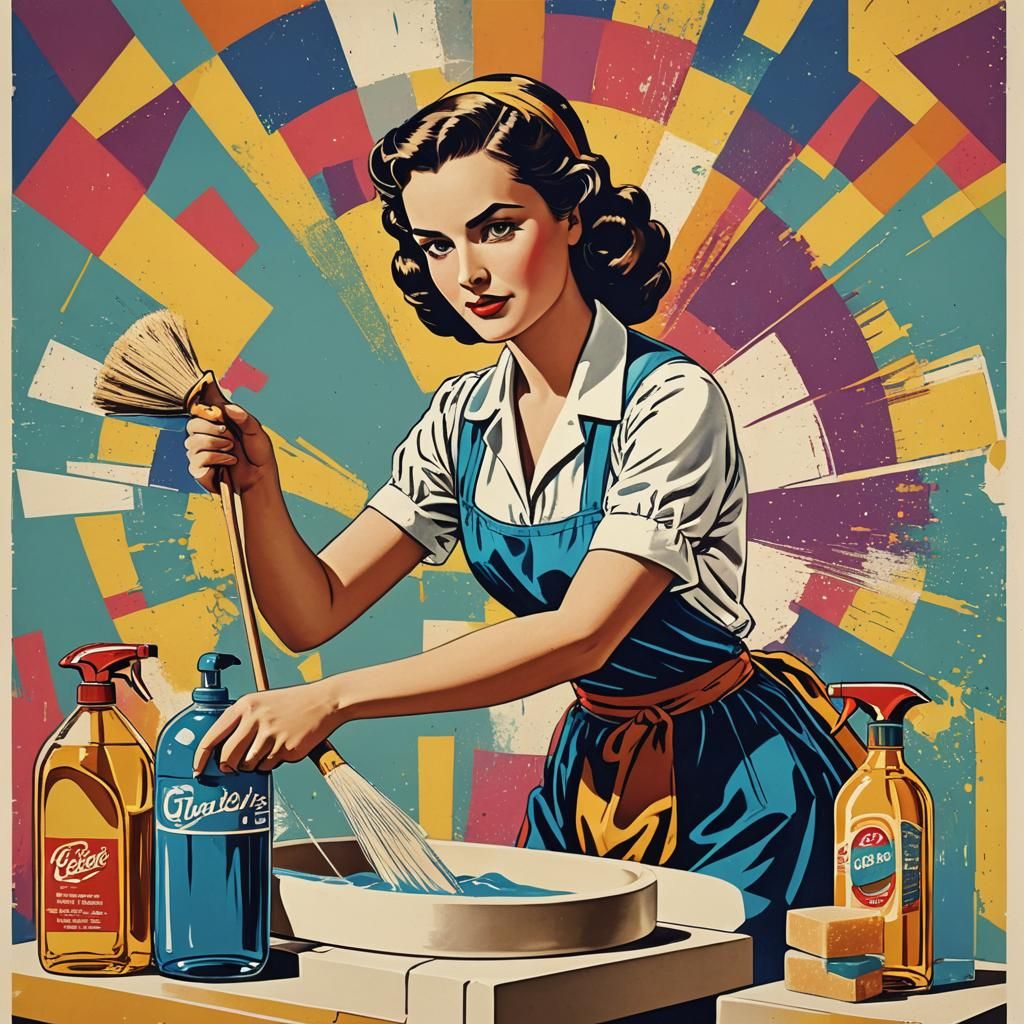 Pop Art Soap Ad with Woman Cleaning