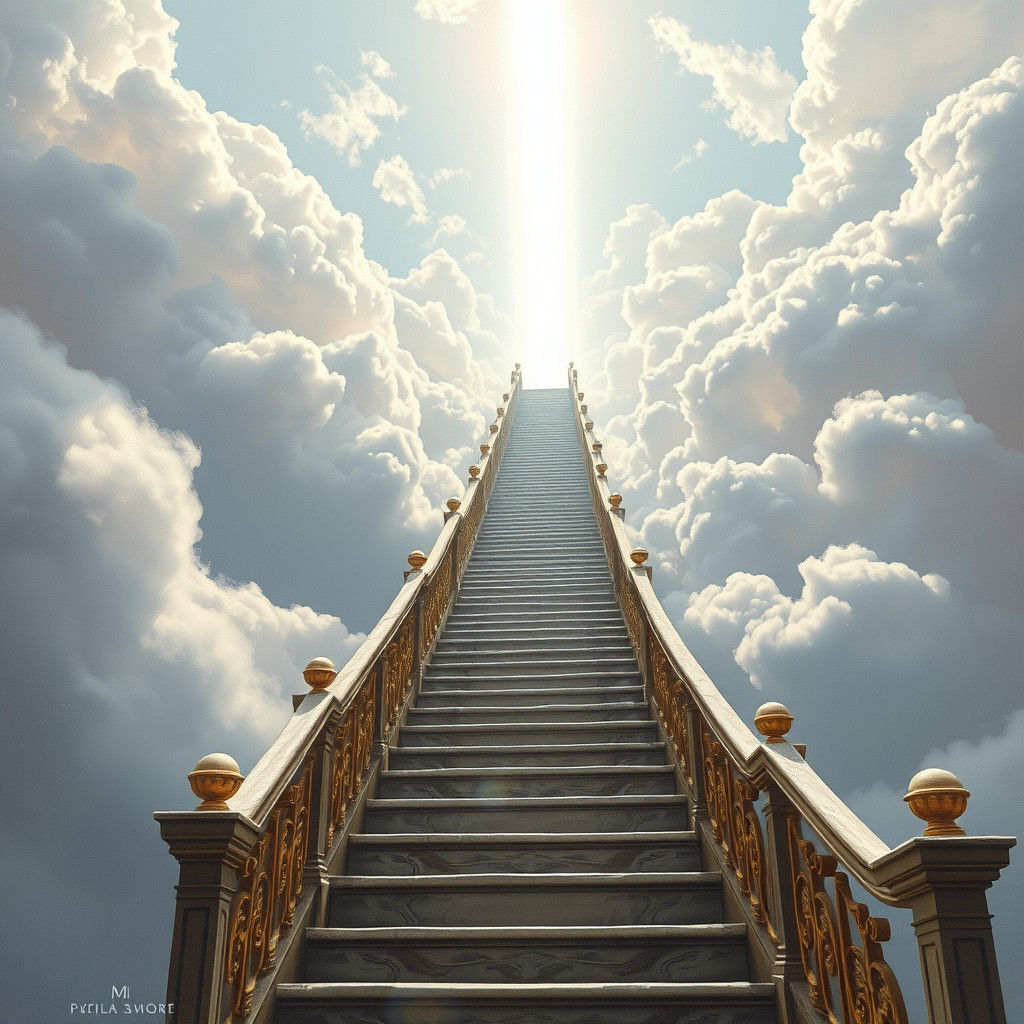 Majestic Staircase Ascending to Heaven in Digital Art
