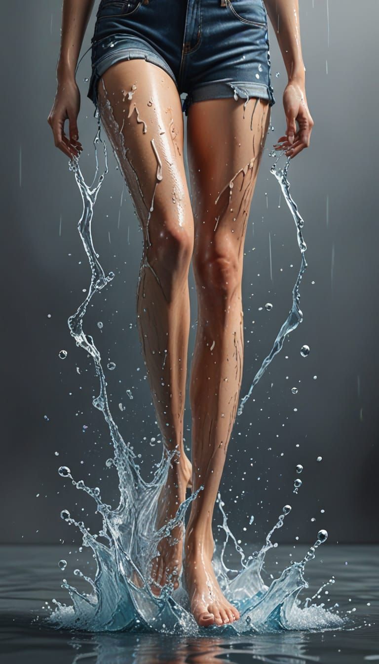 hyper realistic female legs with water splashes