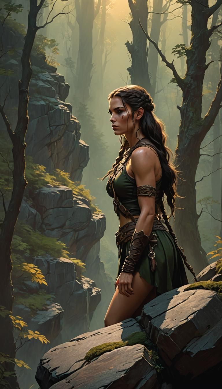 Huntress in Dark Forest: A Digital Matte Painting