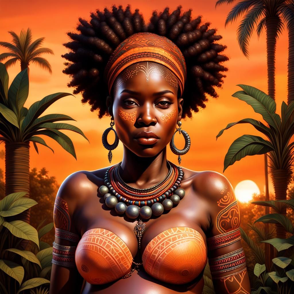 Radiant African Queen in Lush Graffiti Garden