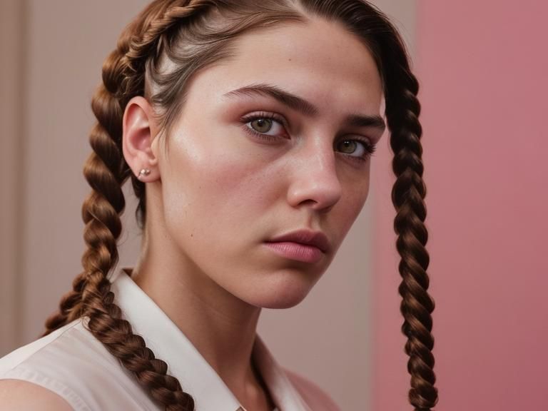 Woman with Boxer Braids in Synthwave Style