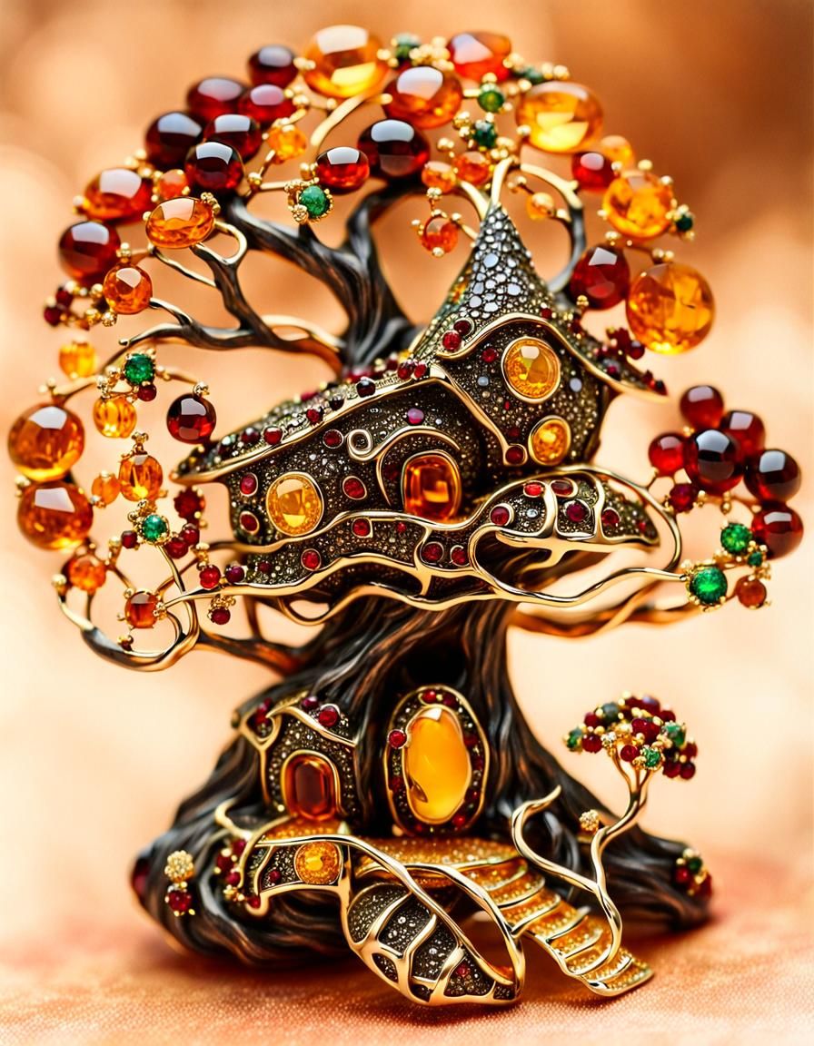 Gemstone Treehouse Brooch: Ornate Maximalist Jewelry